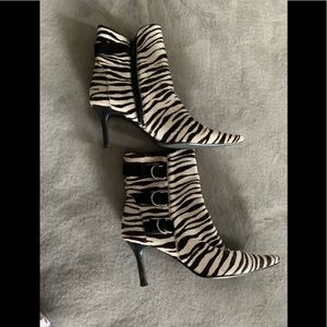 Calf skin zebra striped booties. Size 9.